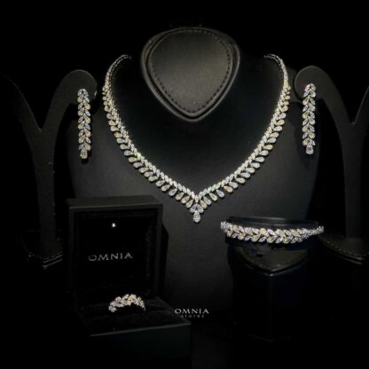 Omnia Aseel Gold Bridal Full Set Accessories in High Quality Zircon Stone Rhodium Plated