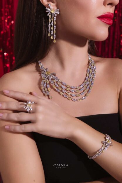 Omnia Mawada Yellow Bridal Full Set with Elegant Bow-Accent Design and High-Quality Zircon Stones in Rhodium Plated Finish - Image 9