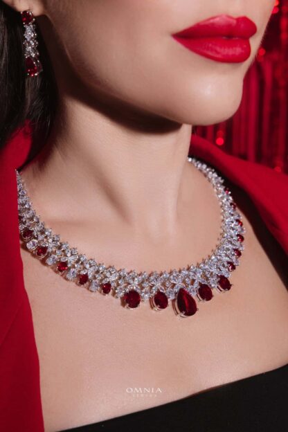 Omnia Suhana Red Bridal Full Set in High Quality Simulated Diamonds - Image 7