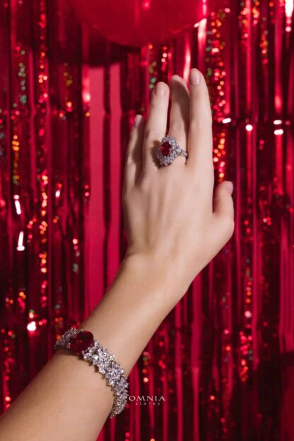 Omnia Suhana Red Bridal Full Set in High Quality Simulated Diamonds - Image 10