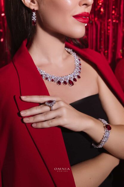 Omnia Suhana Red Bridal Full Set in High Quality Simulated Diamonds - Image 9