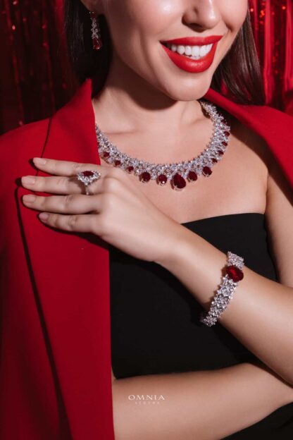 Omnia Suhana Red Bridal Full Set in High Quality Simulated Diamonds - Image 11