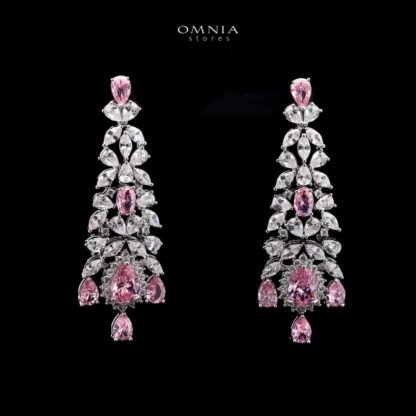 Omnia Shamma Pink Bridal Full Set High Quality Zircon Stone in Rhodium Plated - Image 2