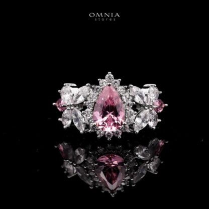 Omnia Shamma Pink Bridal Full Set High Quality Zircon Stone in Rhodium Plated - Image 4