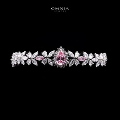 Omnia Shamma Pink Bridal Full Set High Quality Zircon Stone in Rhodium Plated - Image 3