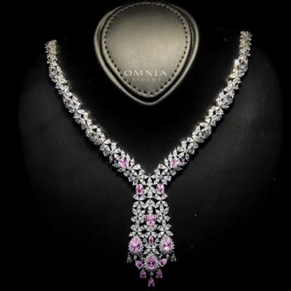 Omnia Shamma Pink Bridal Full Set High Quality Zircon Stone in Rhodium Plated - Image 5