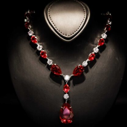 Omnia Isabella Red Necklace in 92.5 Silver with High Quality Simulated Diamonds - Image 3