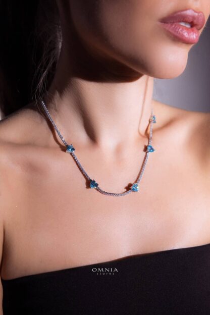 Omnia Louise Sky Blue Necklace In 92.5 Silver High Quality Simulated Diamonds - Image 2