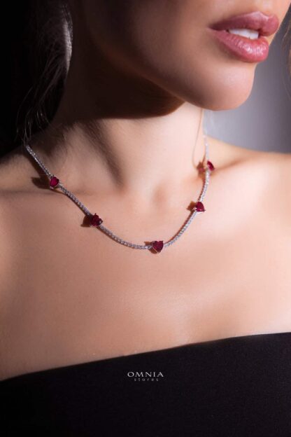 Omnia Louise Red Necklace 92.5 Silver In High Quality Simulated diamonds - Image 2