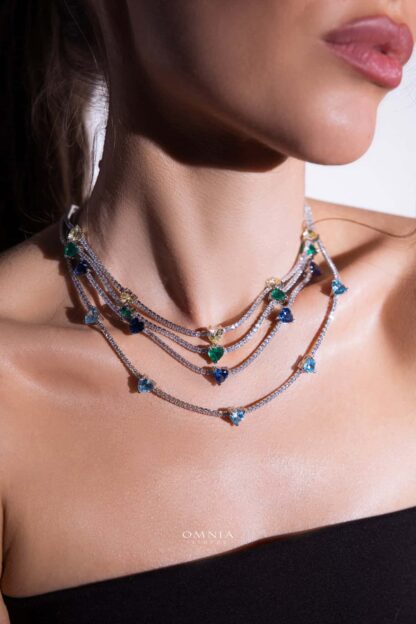 Omnia Louise Sky Blue Necklace In 92.5 Silver High Quality Simulated Diamonds - Image 4
