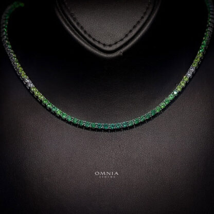 Omnia Saleen Green 3mm Tennis Necklace 42cm in 92.5 Silver High Quality Simulated diamonds - Image 2