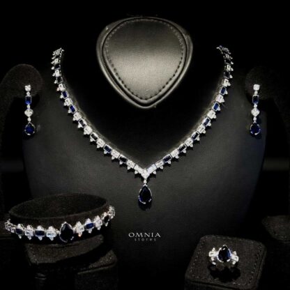 Omnia Ihsan Blue Bridal Full Set 92.5 Silver in High Quality Zircon Stone Rhodium Plated - Image 9