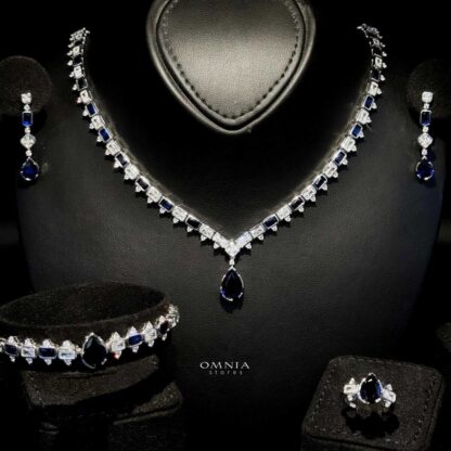 Omnia Ihsan Blue Bridal Full Set 92.5 Silver in High Quality Zircon Stone Rhodium Plated - Image 10