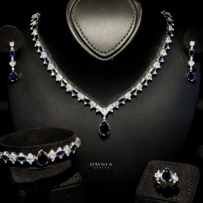 Omnia Ihsan Blue Bridal Full Set 92.5 Silver in High Quality Zircon Stone Rhodium Plated - Image 7