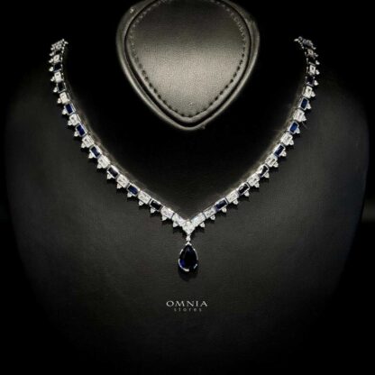 Omnia Ihsan Blue Bridal Full Set 92.5 Silver in High Quality Zircon Stone Rhodium Plated - Image 8