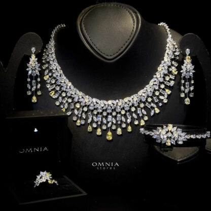 Omnia Journee Yellow Bridal Full Set Accessories in High Quality Zircon Stone in Rhodium Plated - Image 2