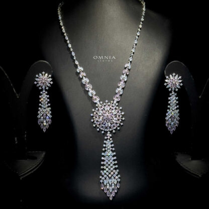 Omnia Mariya Pink Long Chain Full Set Accessories High Quality Zircon Stone In Rhodium Plated - Image 2