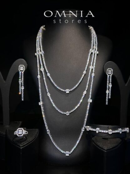 Omnia Layina White Long chain Full Set Accessories in High Quality Zircon Stone Rhodium Plated - Image 3