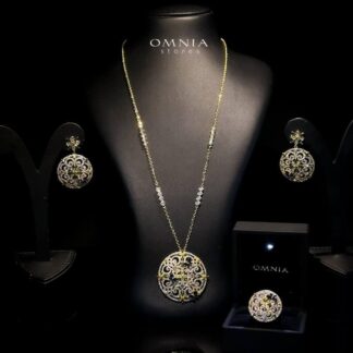 Omnia Amalia Golden Medallion Set in High Quality Simulated Diamonds