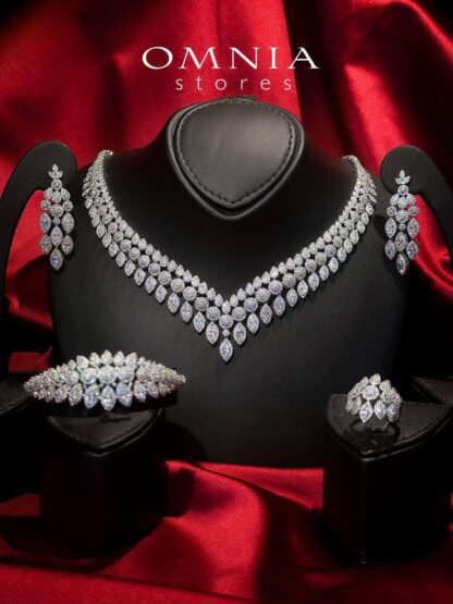 Omnia Bonnie White Bridal Full Set Accessories in High Quality Zircon Stone in Rhodium Plated - Image 5