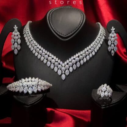 Omnia Bonnie White Bridal Full Set Accessories in High Quality Zircon Stone in Rhodium Plated - Image 6