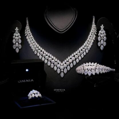 Omnia Bonnie White Bridal Full Set Accessories in High Quality Zircon Stone in Rhodium Plated
