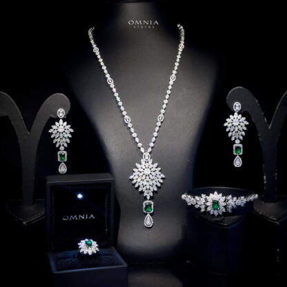 Omnia Duha Green Long chain Full Accessories in High Quality Zircon Stone Rhodium Plated