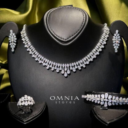 Omnia Elaf White Bridal Full Set in High Quality Zircon Stone in Rhodium Plated - Image 13