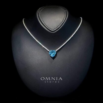 Omnia Heart Sky Blue Necklace 92.5 Pure Silver Jewelry in High Quality Simulated Diamonds - Image 6