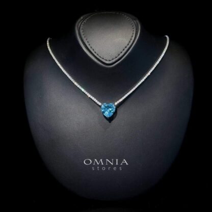 Omnia Heart Sky Blue Necklace 92.5 Pure Silver Jewelry in High Quality Simulated Diamonds - Image 5