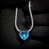 Omnia Heart Sky Blue Necklace 92.5 Pure Silver Jewelry in High Quality Simulated Diamonds