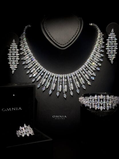 Omnia Lana White Bridal Full Set in High Quality Zircon Stone Rhodium Plated - Image 6