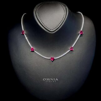 Omnia Louise Red Necklace 92.5 Silver In High Quality Simulated diamonds