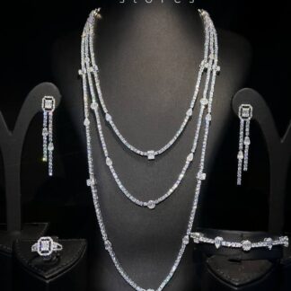 Omnia Layina White Long chain Full Set Accessories in High Quality Zircon Stone Rhodium Plated