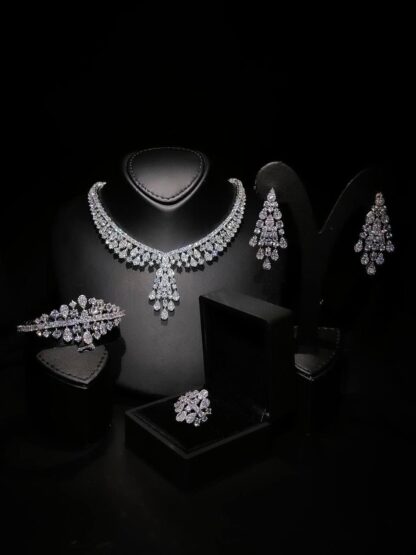 Omnia Minerva Bridal Full Set Accessories in High Quality Zircon Stone in Rhodium Plated - Image 5