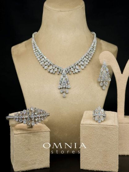 Omnia Minerva Bridal Full Set Accessories in High Quality Zircon Stone in Rhodium Plated - Image 4