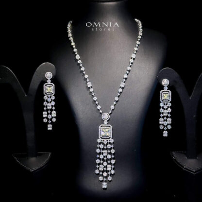 Omnia Nana Yellow Long chain Set Accessories High Quality Zircon Stone in Rhodium Plated
