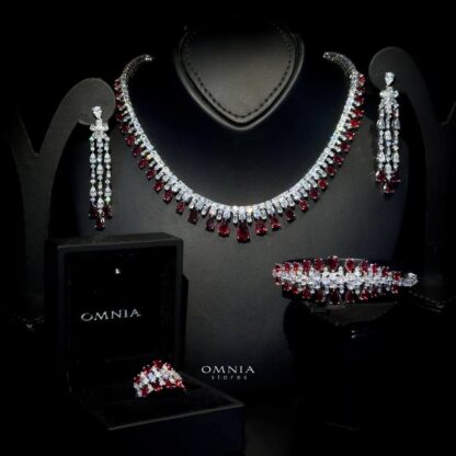 Omnia Nisrine Maroon Bridal Full Set Accessories in High Quality Zircon Stone in Rhodium Plated - Image 7