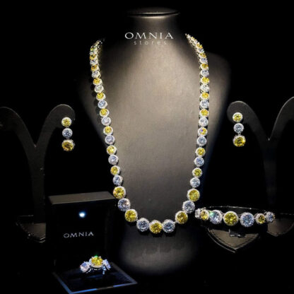 Omnia Sovana Long Chain Set in 92.5 Pure Silver Set High Quality Zircon Stone in Rhodium Plated