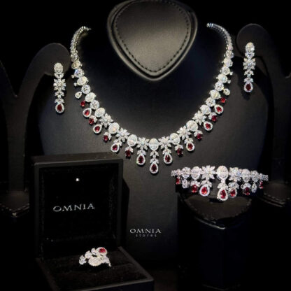 Omnia Trisha Maroon Full set Accessories in High Quality Zircon Stone in Rhodium Plated - Image 5