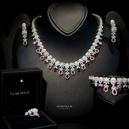 Omnia Trisha Maroon Full set Accessories in High Quality Zircon Stone in Rhodium Plated - Image 4