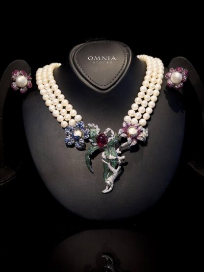 Omnia Nahla Fresh Real Water Pearl Set Accessories 92.5 Silver High Quality Simulated Diamonds