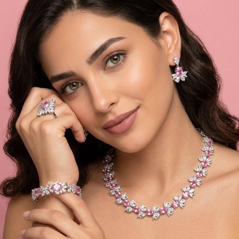 Omnia Muna Pink Bridal Full Set High Quality Simulated Diamonds - Image 2