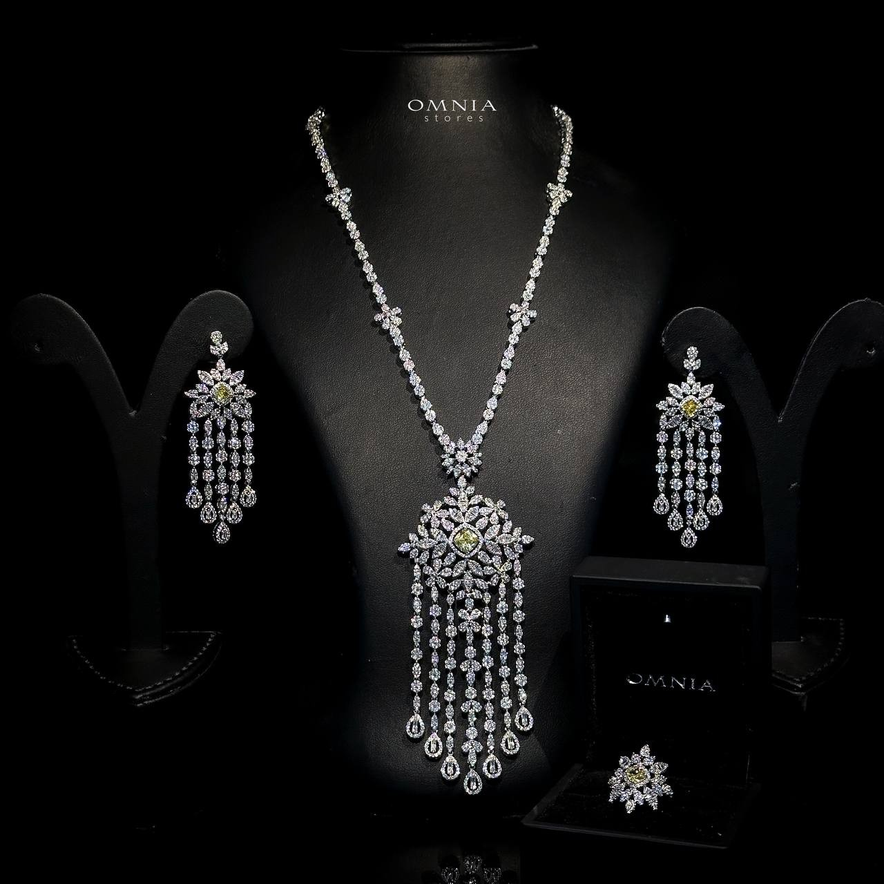 Omnia Eman Yellow Long chain Set Accessories High Quality Zircon Stone In Rhodium Plated - Image 3