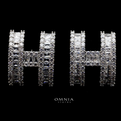 Omnia Laila Double H Earrings In High Quality Zircon Stone Rhodium Plated - Image 3
