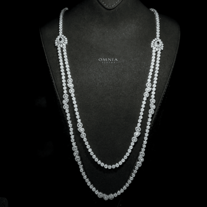Omnia Ahad Bridal Blue Long chain Set Accessories High Quality Zircon Stone In Rhodium Plated - Image 3
