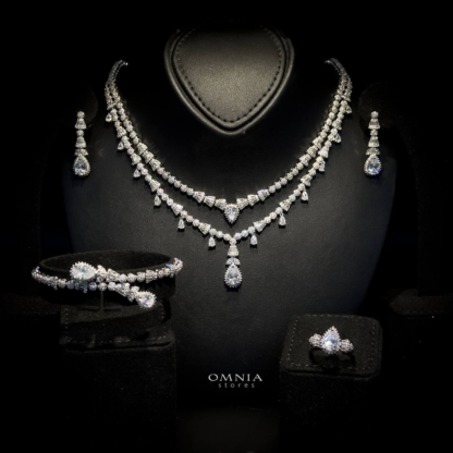 Omnia Ghada White Bridal Full Set Accessories in High Quality Zircon Stone Rhodium Plated - Image 3