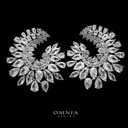 Omnia Lura Marquise Cut Crescent Stud Earrings in High Quality Zircon Stone Rhodium Plated - Image 2