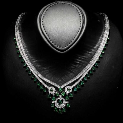 Omnia Maram Green Bridal Full Set in 92.5 Silver with High-Quality Simulated Diamonds and Teardrop Design - Image 7