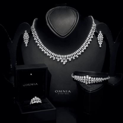 Omnia Elaf White Bridal Full Set in High Quality Zircon Stone in Rhodium Plated - Image 14
